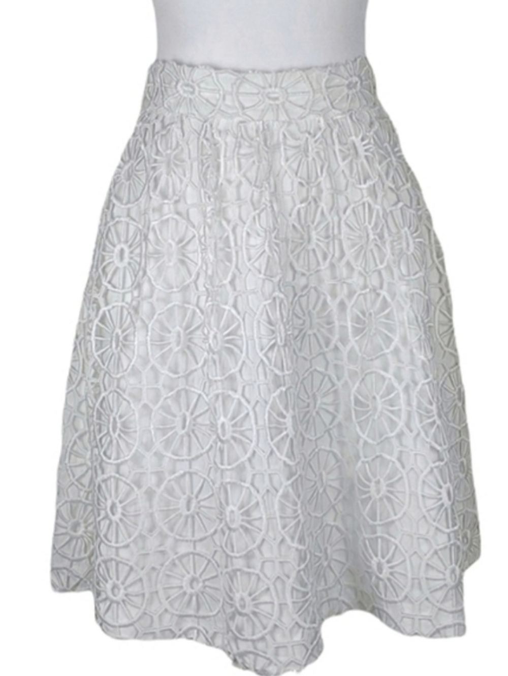 Tibi New York White Guipure Lace Medallion Crochet Cotton A-line Skirt Sz.0
